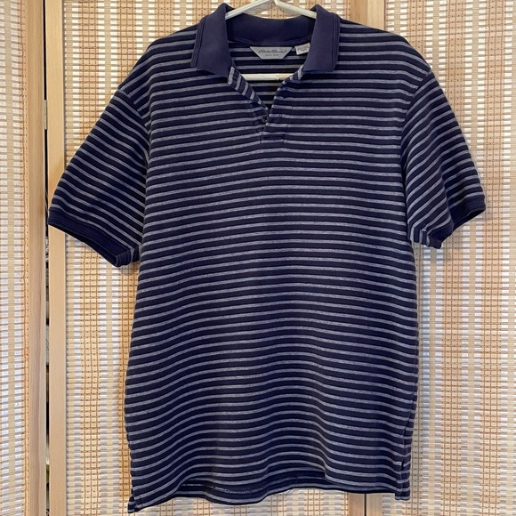 Eddie Bauer Polo Shirt‎ Mens L Texture Striped Short Sleeve Academia Activewear - Picture 1 of 7